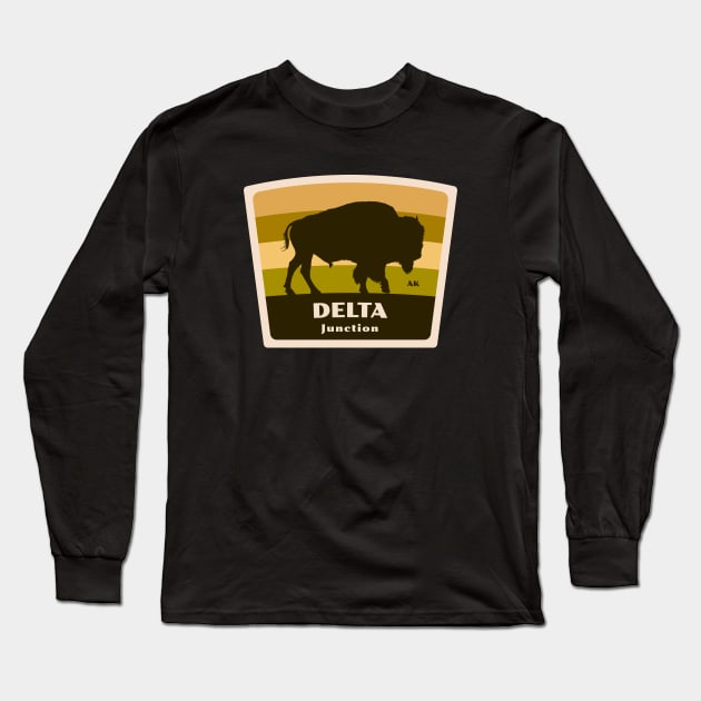 Delta Junction Alaska Roaming Bison Conservation Silhouette Long Sleeve T-Shirt by Go With Tammy